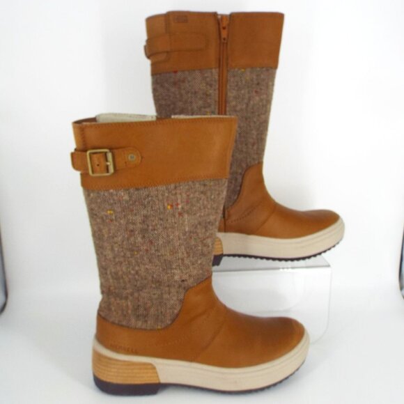 Merrell Haven Caramel Brown Tweed Tall Buckle Boots - Picture 3 of 12